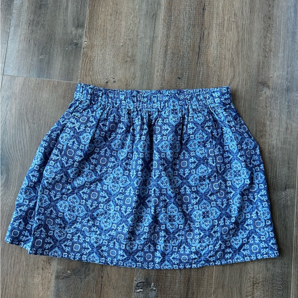 J. Crew XS Blue Mini Skirt Dark Blue Printed Pattern Double-Lined Two Pockets - Picture 3 of 4